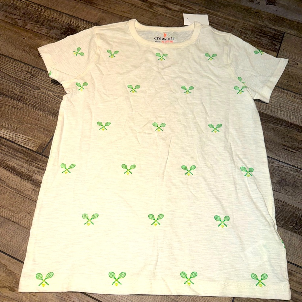 Crewcuts Kids White and Green Tennis Racket T-Shirt NWT Large 12-14